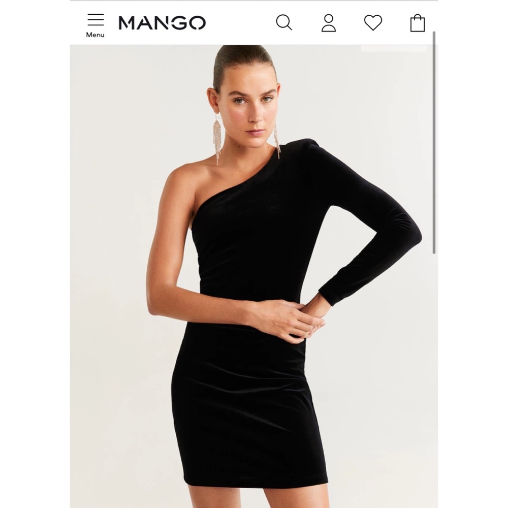 Mango One-Shoulder Black Velvet Dress